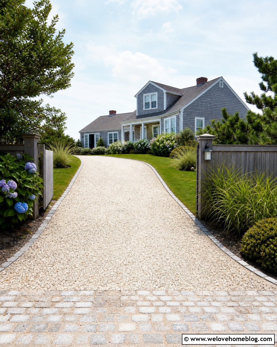 Coastal Shell Driveway With Grass Border - 45 Driveway Design Ideas