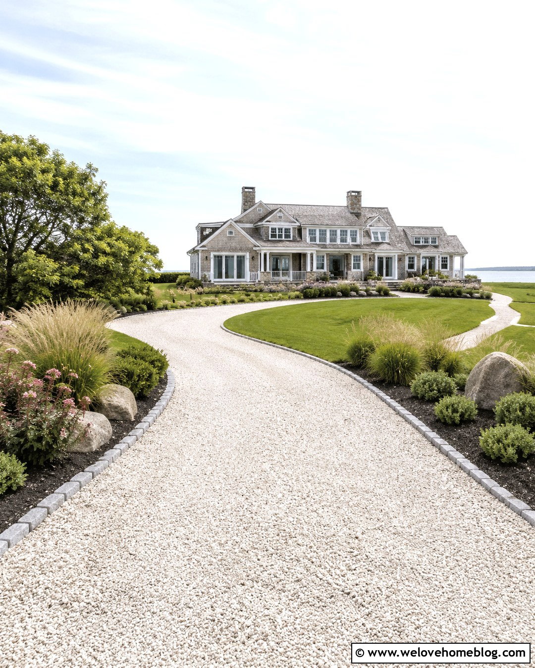 Coastal Shell Driveway With Ornamental Grasses - 20 big front yard landscaping driveways ideas