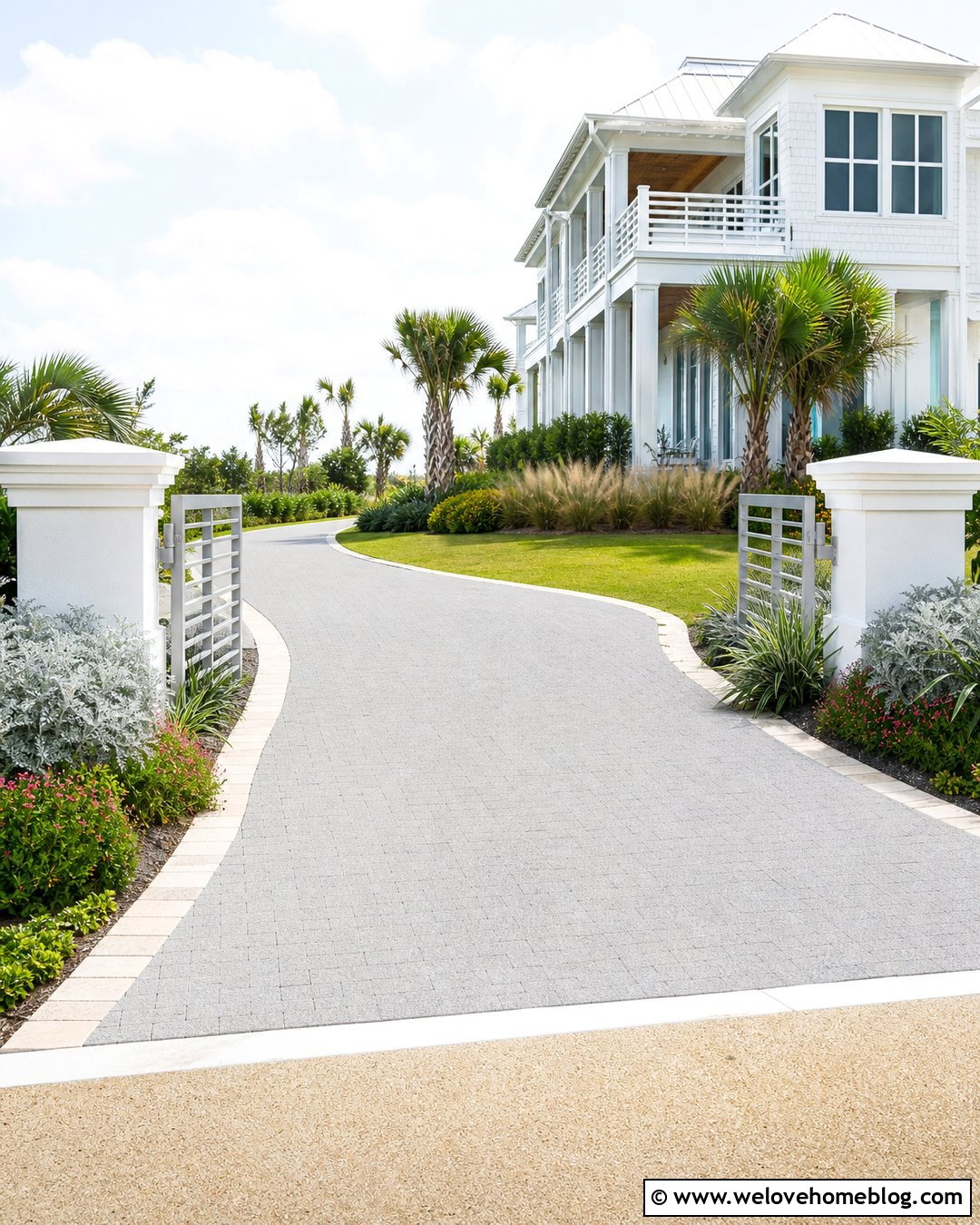 Coastal Villa Driveway With Light Pavers - 25 Villa Driveway Ideas
