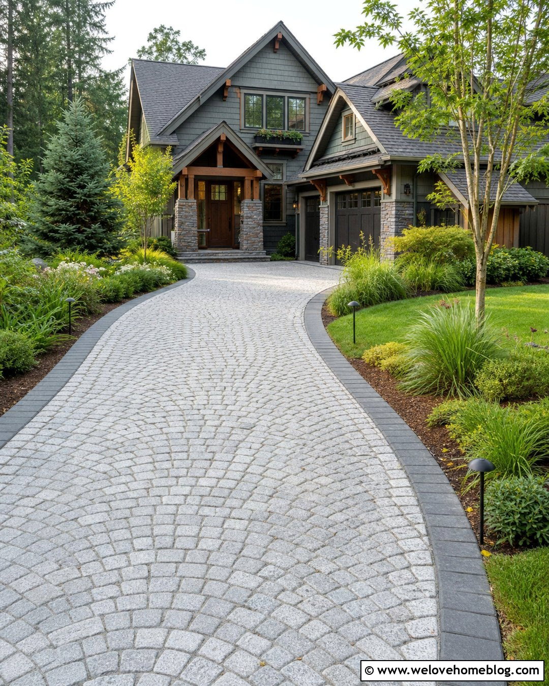Cobble Driveway With Landscape Lighting - 25 Cobble Driveway Ideas