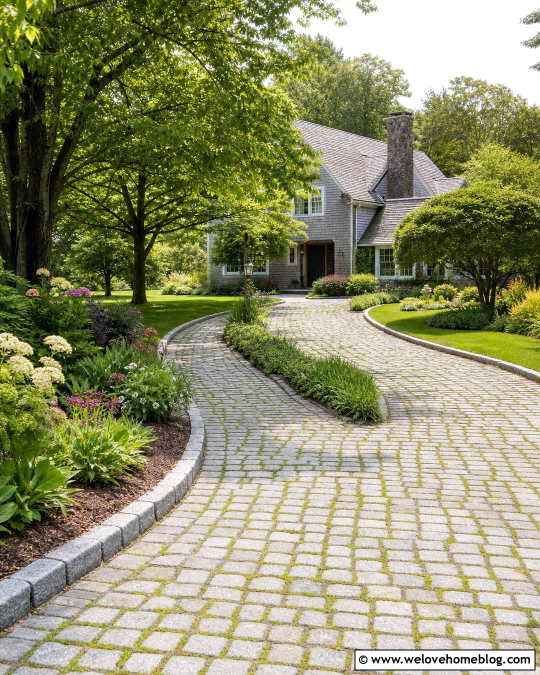 Cobbled Driveway With Grass Joints - 35 Cobbled Driveway Ideas
