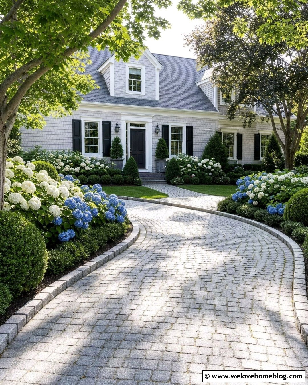 Cobbled Driveway With Hydrangea Borders - 35 Cobbled Driveway Ideas