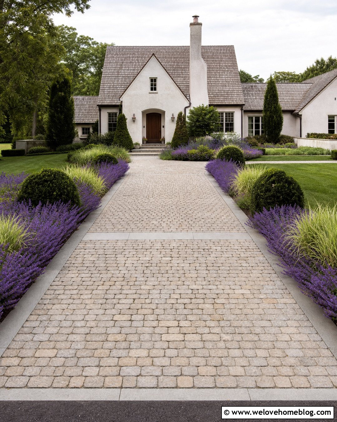 Cobbled Driveway With Lavender Borders - 35 Cobbled Driveway Ideas