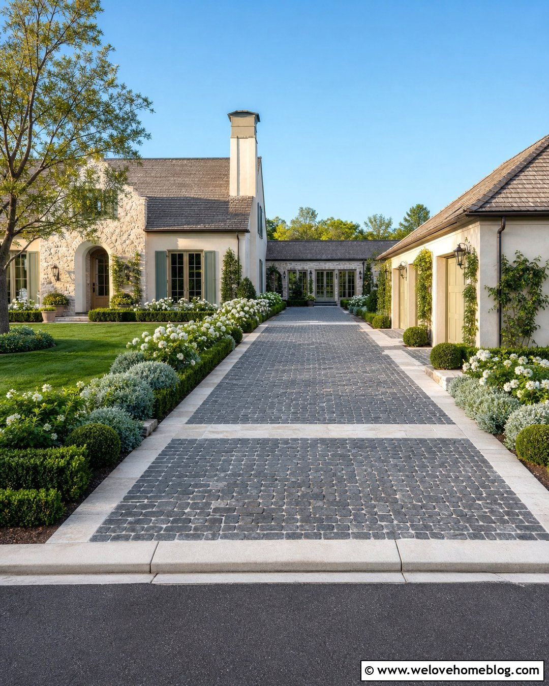 Cobbled Driveway With Limestone Border - 35 Cobbled Driveway Ideas