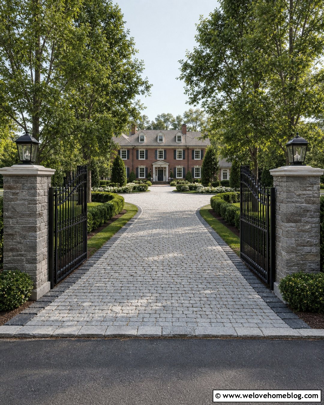 Cobbled Driveway With Metal Gate - 35 Cobbled Driveway Ideas
