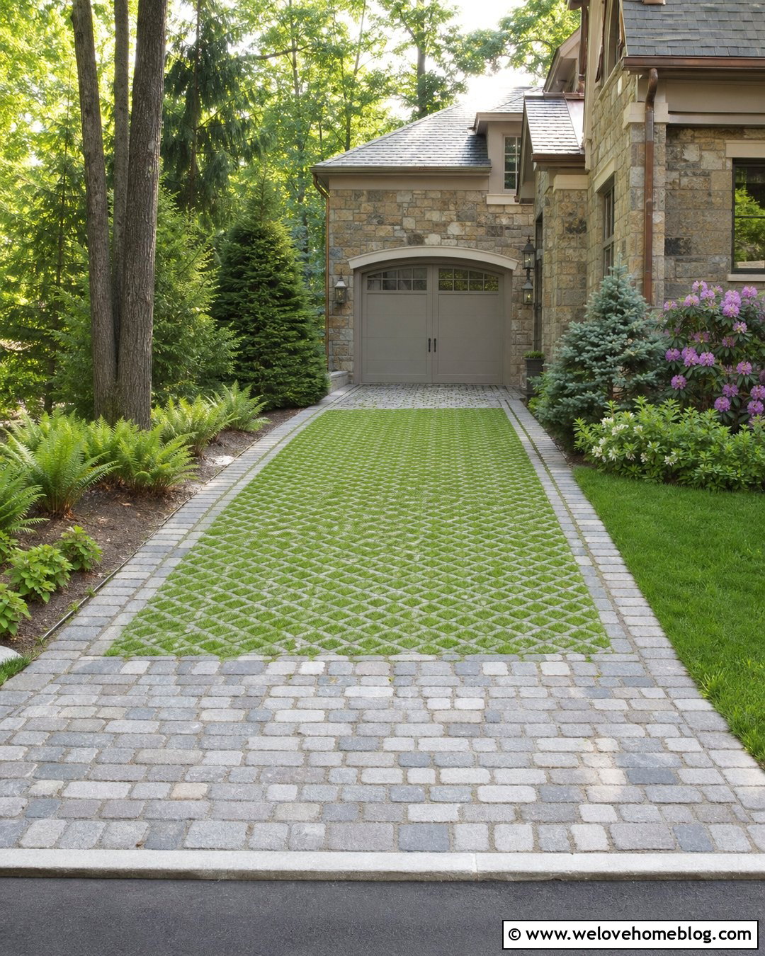 Cobblestone Apron Turf Driveway - 25 turf driveway ideas