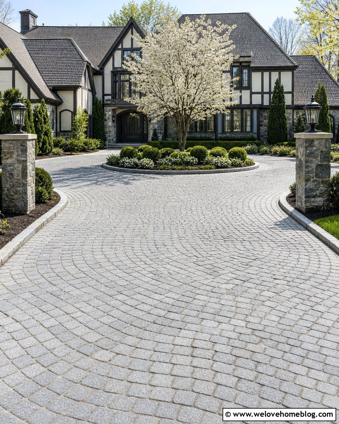Cobblestone Circular Driveway - 25 Paving Driveway Ideas