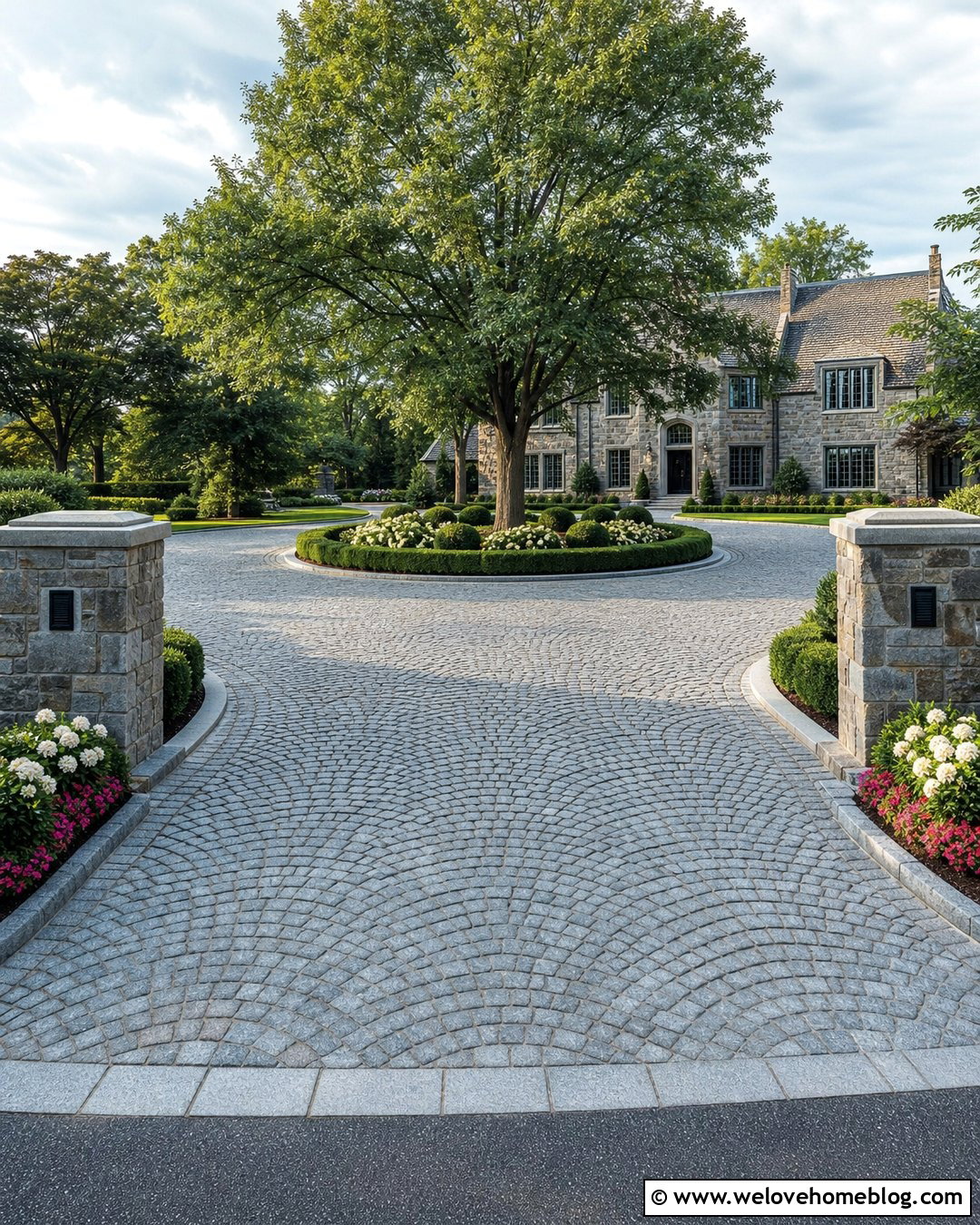 Cobblestone Circular Driveway Turnaround - 30 Driveway Turnaround Ideas