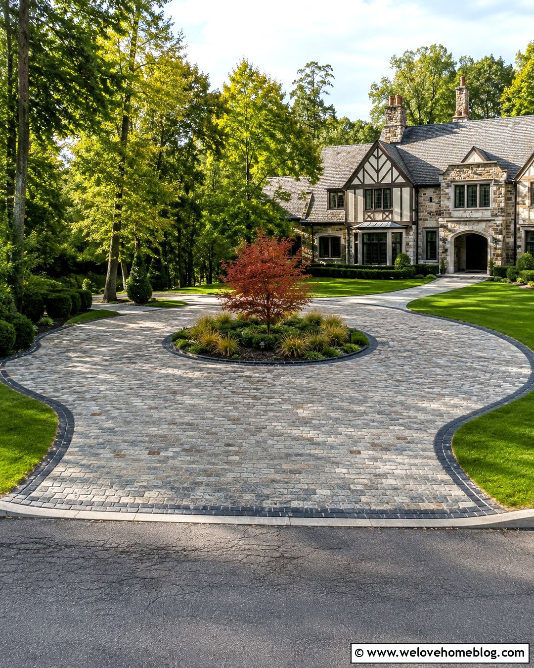 Cobblestone Circular Driveway - 20 Autumn Driveway Paving Ideas