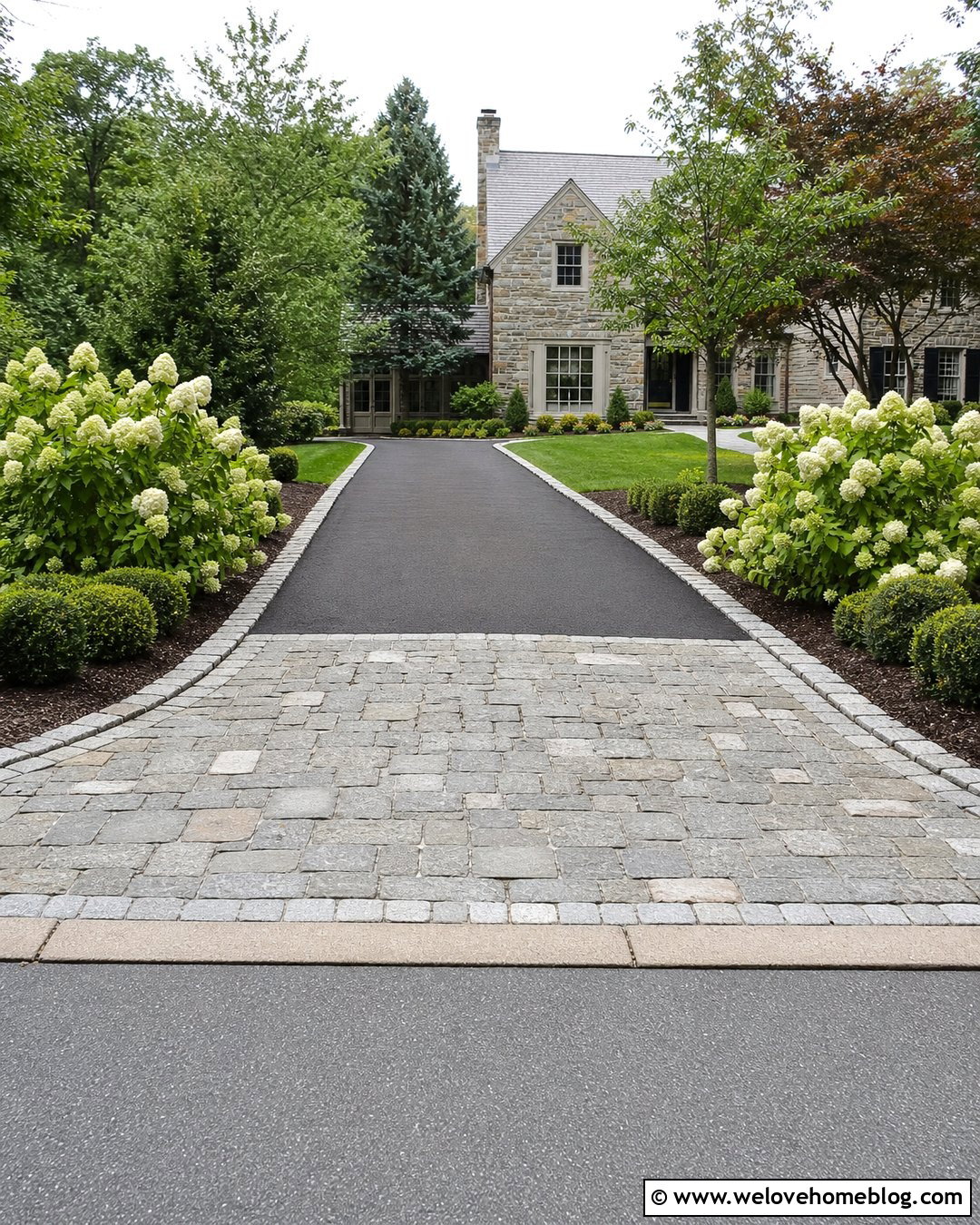 Cobblestone Driveway Apron With Hydrangeas - 20 driveway apron landscaping ideas