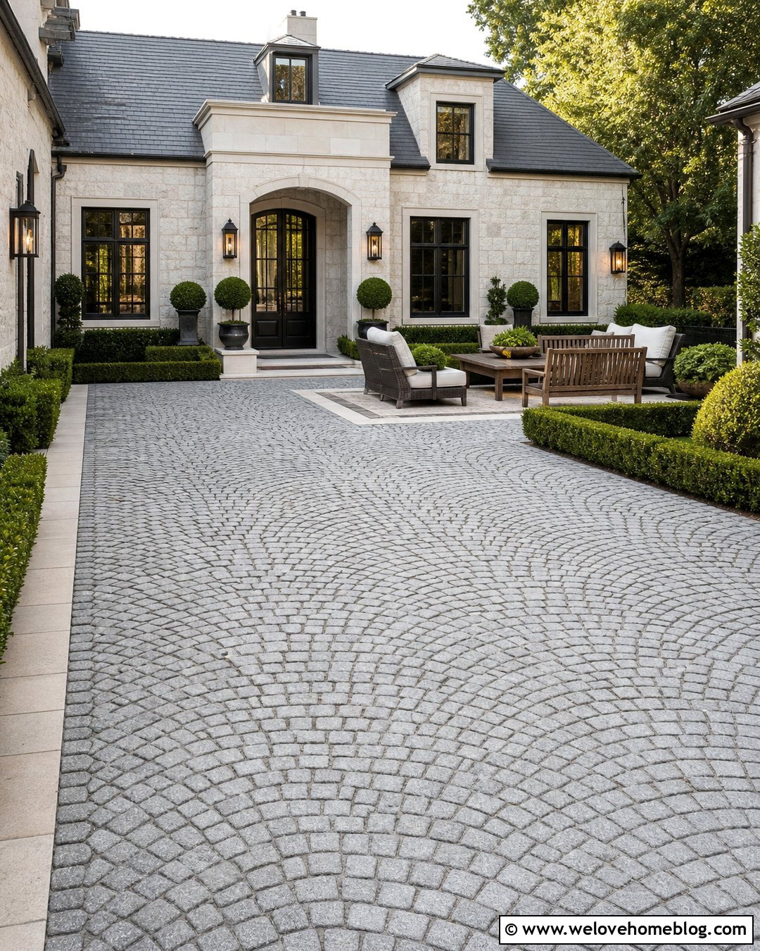 Cobblestone Driveway Courtyard Hangout - 20 driveway hangout ideas