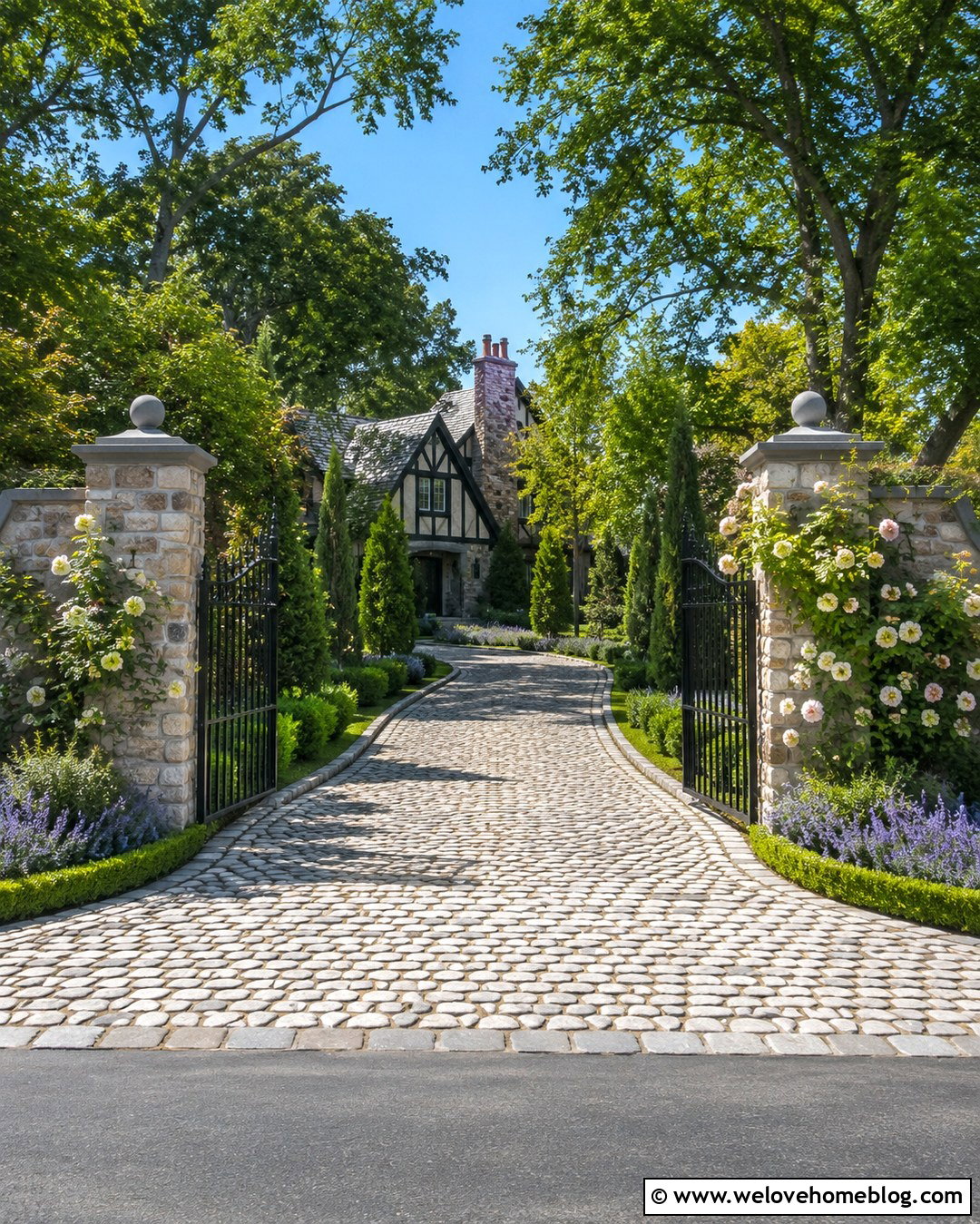 Cobblestone Driveway Entrance Columns With Iron Gates - 20 driveway entrance columns ideas