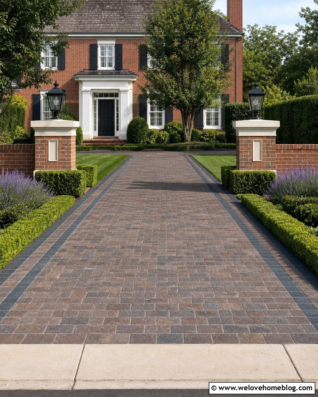 Cobblestone Driveway Entrance With Brick Columns - 20 Cobblestone Driveway Entrance Ideas