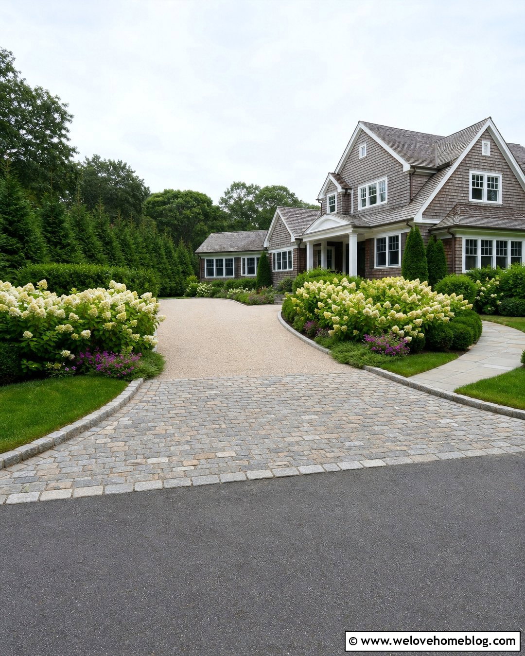Cobblestone Driveway Entrance With Hydrangeas - 30 Cobble Stone Driveway Entrance Ideas