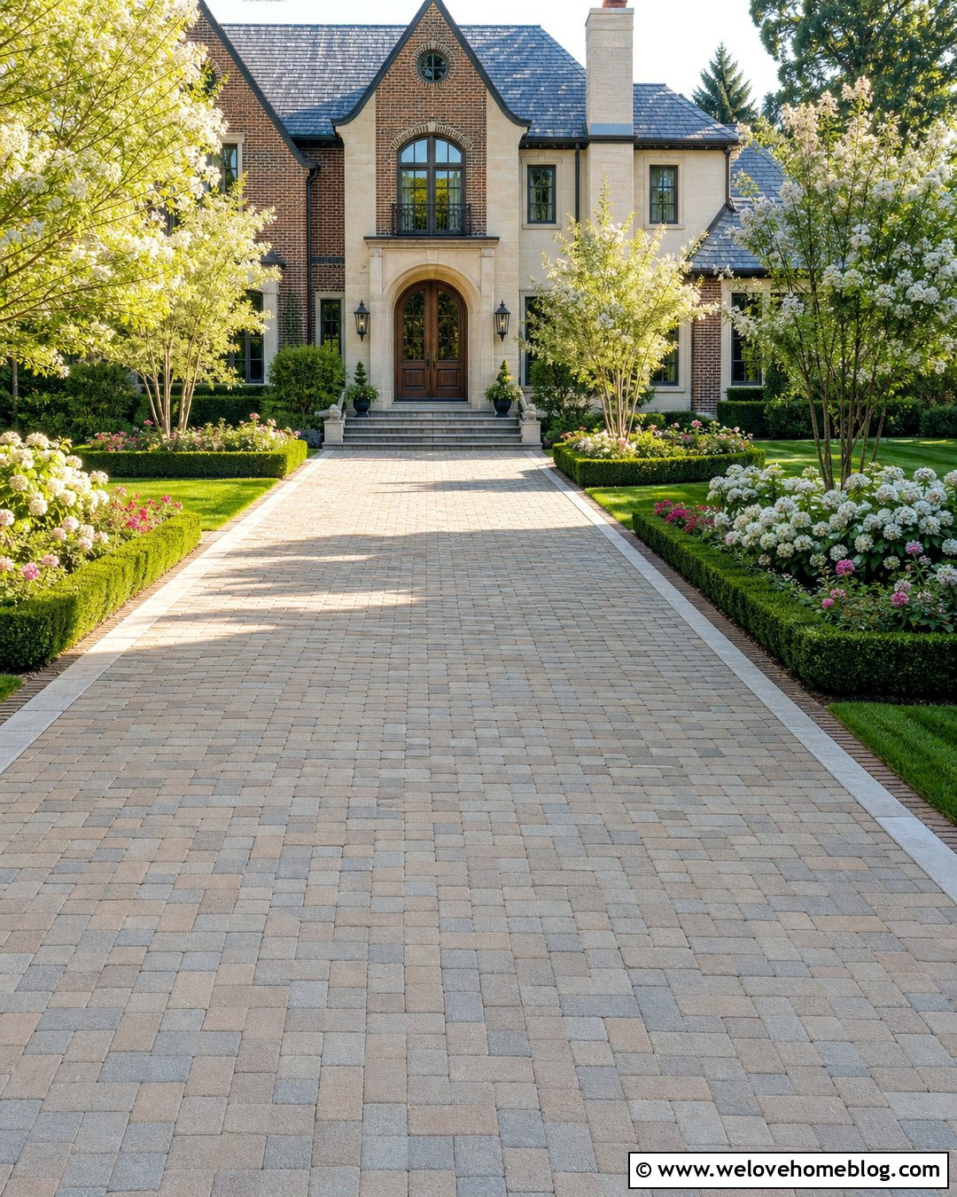 Cobblestone Driveway With Basketweave Pattern