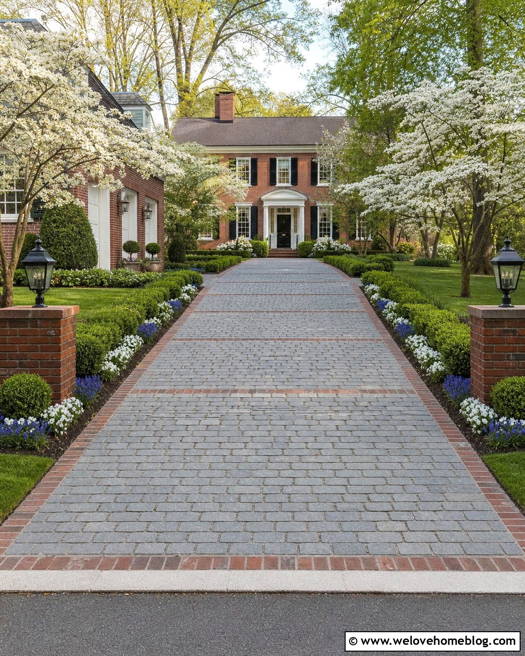 Cobblestone Driveway With Brick Ribbon Accents - 20 luxury cobblestone driveway ideas