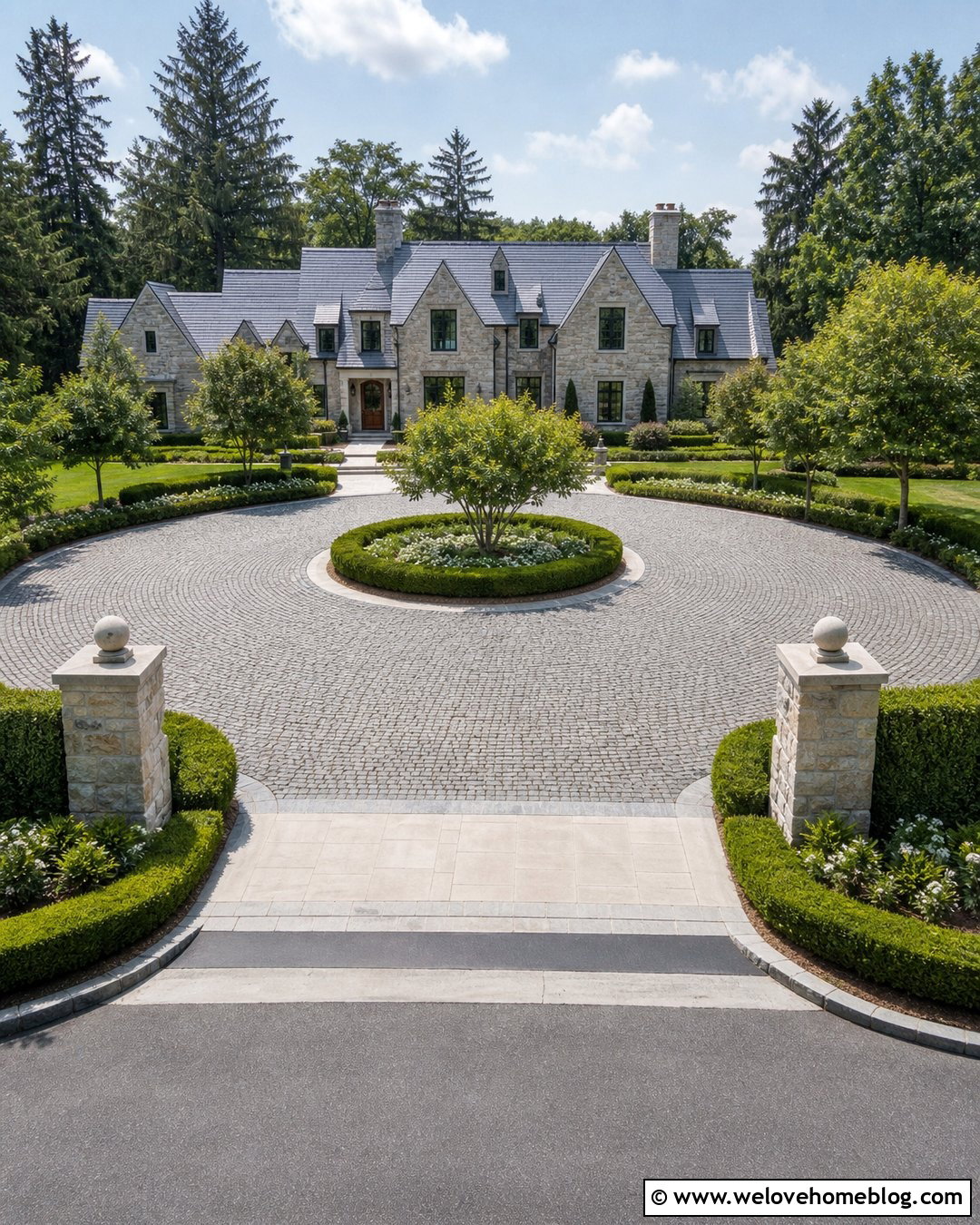 Cobblestone Driveway With Circular Layout - 30 driveway materials ideas