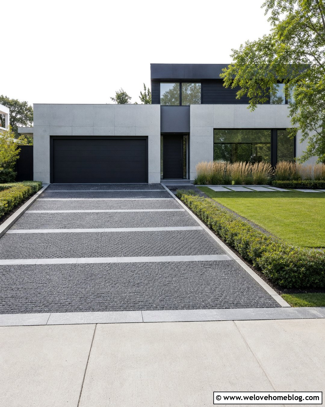Cobblestone Driveway With Concrete Bands - 20 Modern Cobblestone Driveway Ideas