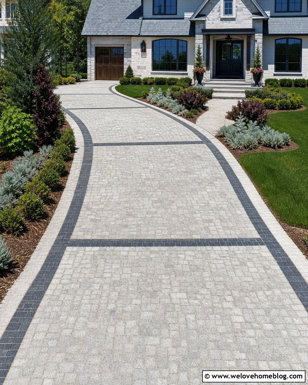 Cobblestone Driveway With Contrasting Border - 40 cobblestone driveway ideas