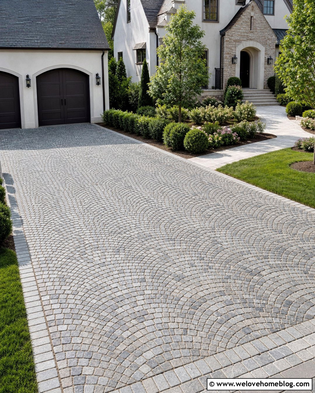 Cobblestone Driveway With Fan Pattern - 40 cobblestone driveway ideas
