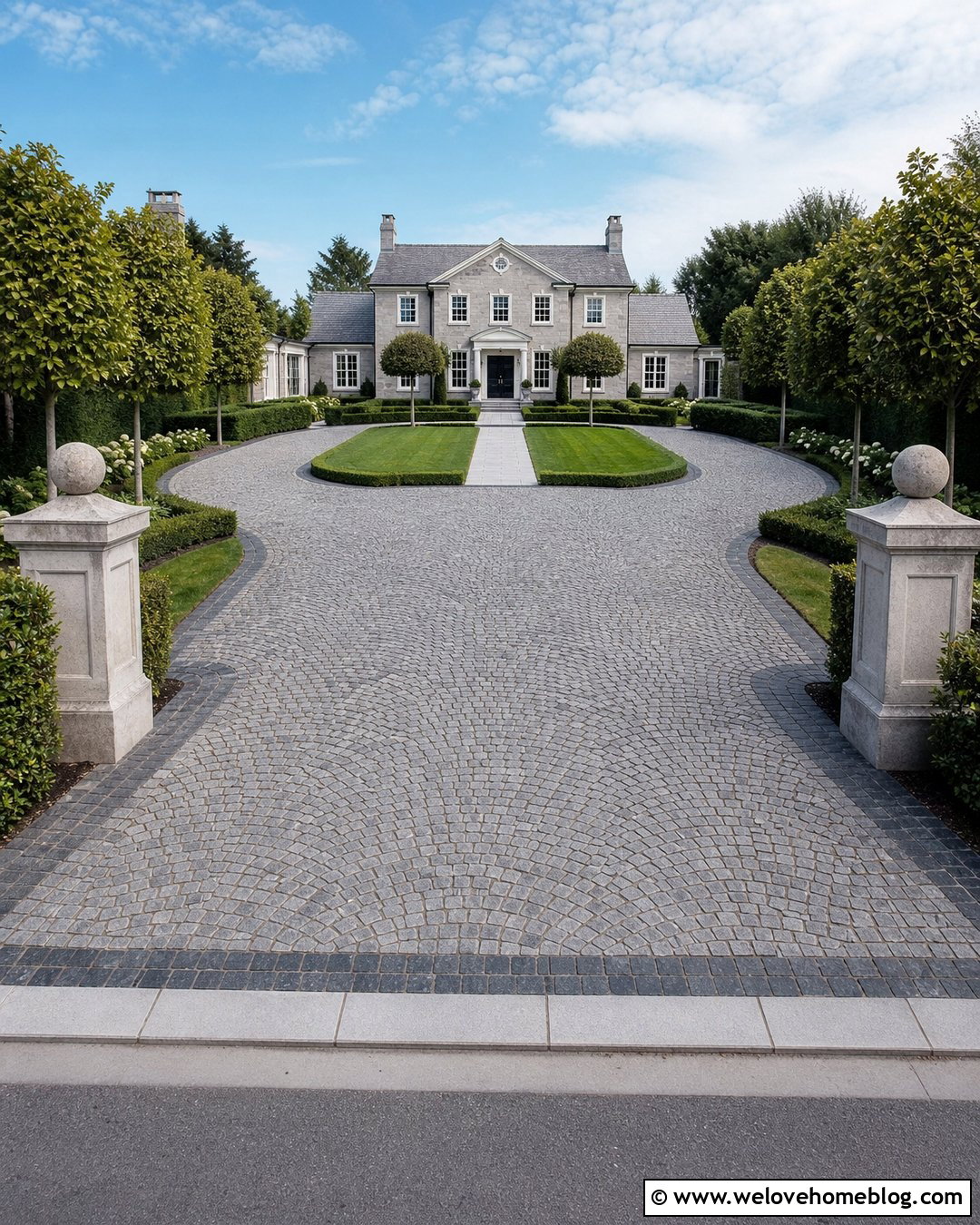 Cobblestone Driveway With Formal Hedges - 25 Driveway Alternatives Ideas