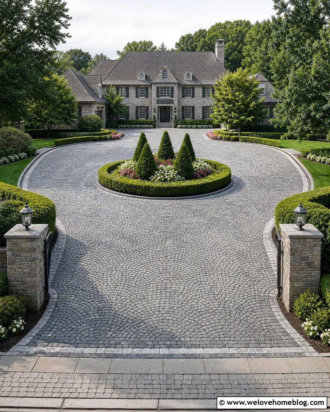 Cobblestone Driveway With Formal Landscaping - 20 Alternative Driveway Materials Ideas