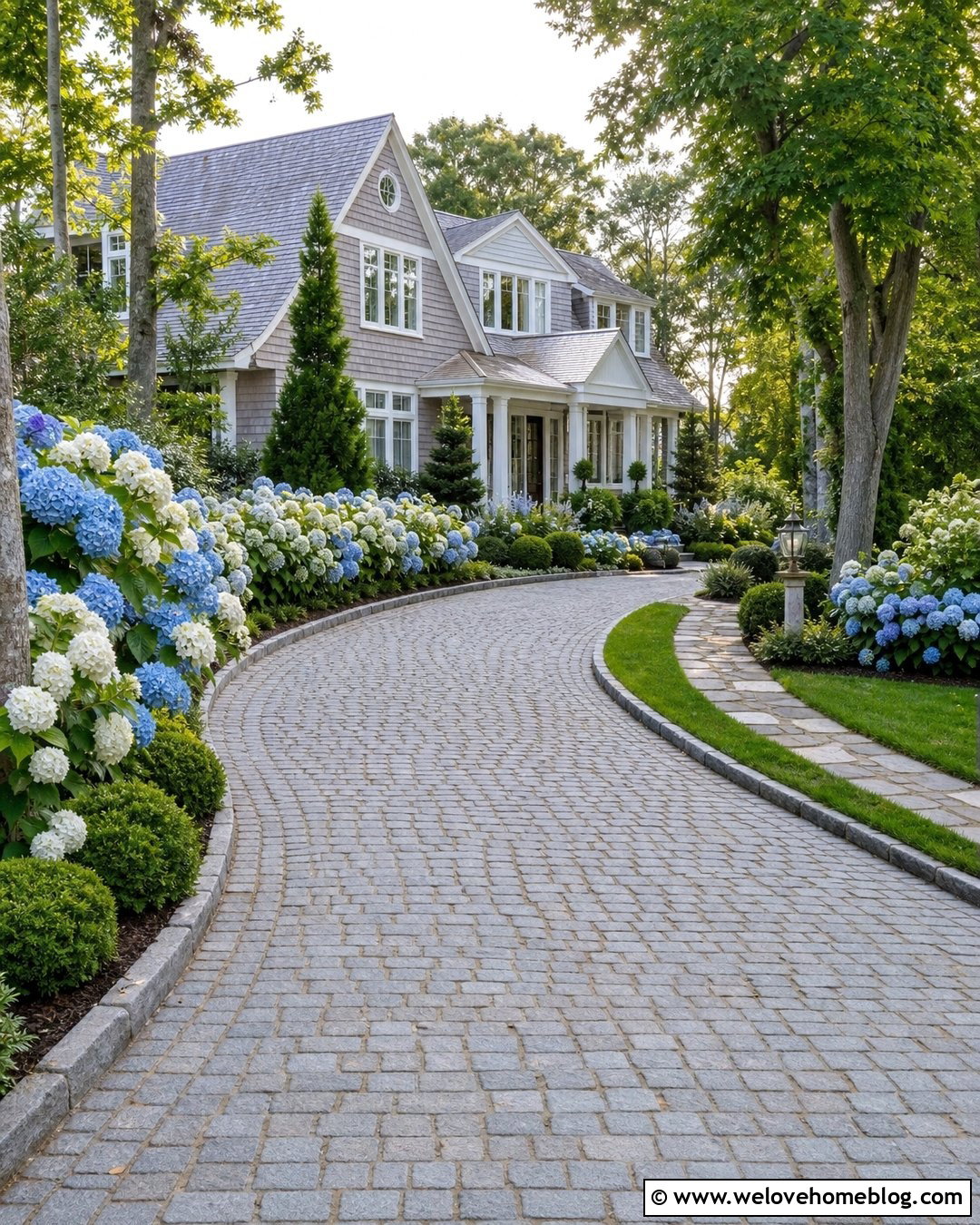 Cobblestone Driveway With Hydrangea Borders - 25 driveway decor ideas