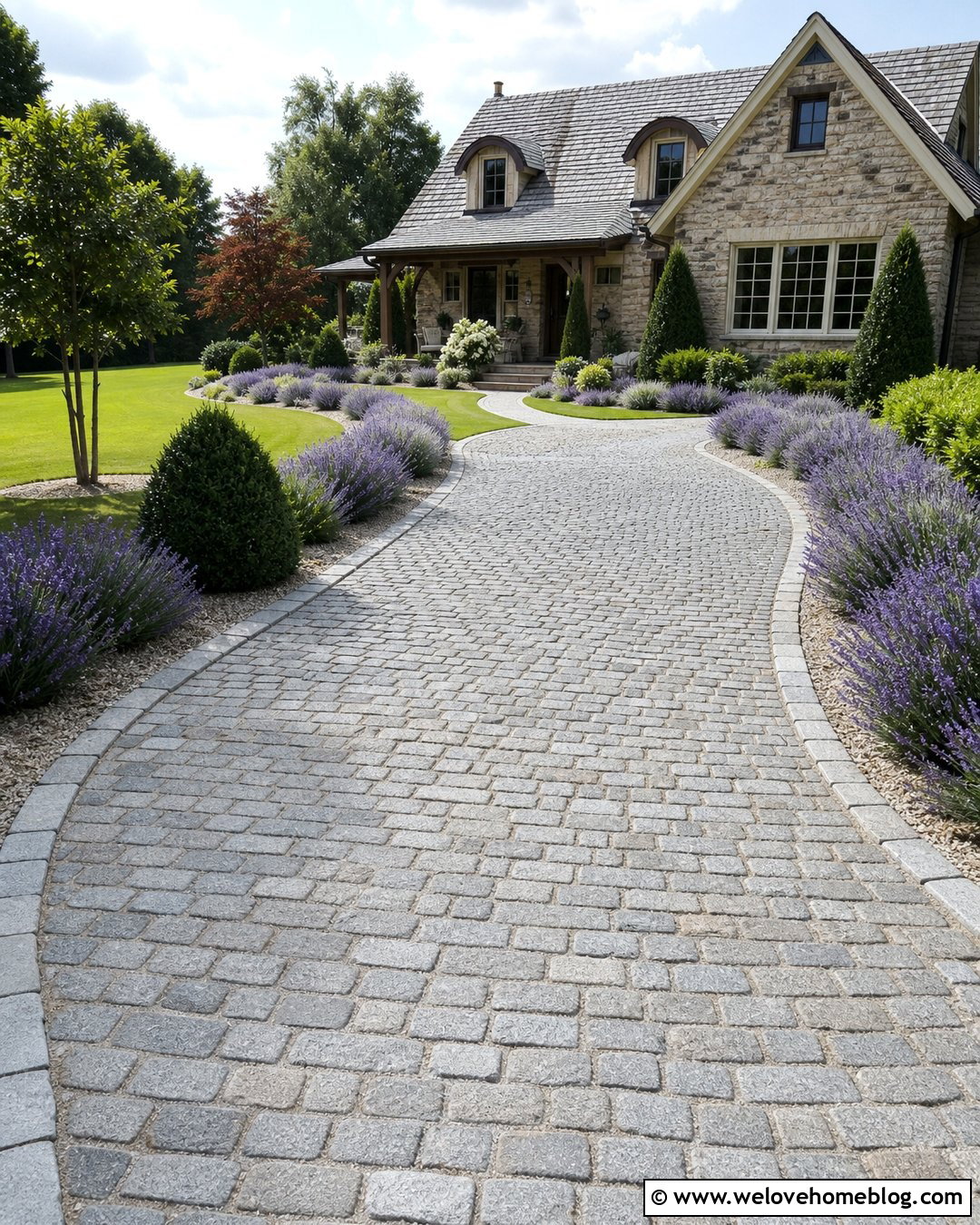 Cobblestone Driveway With Lavender Borders - 40 cobblestone driveway ideas