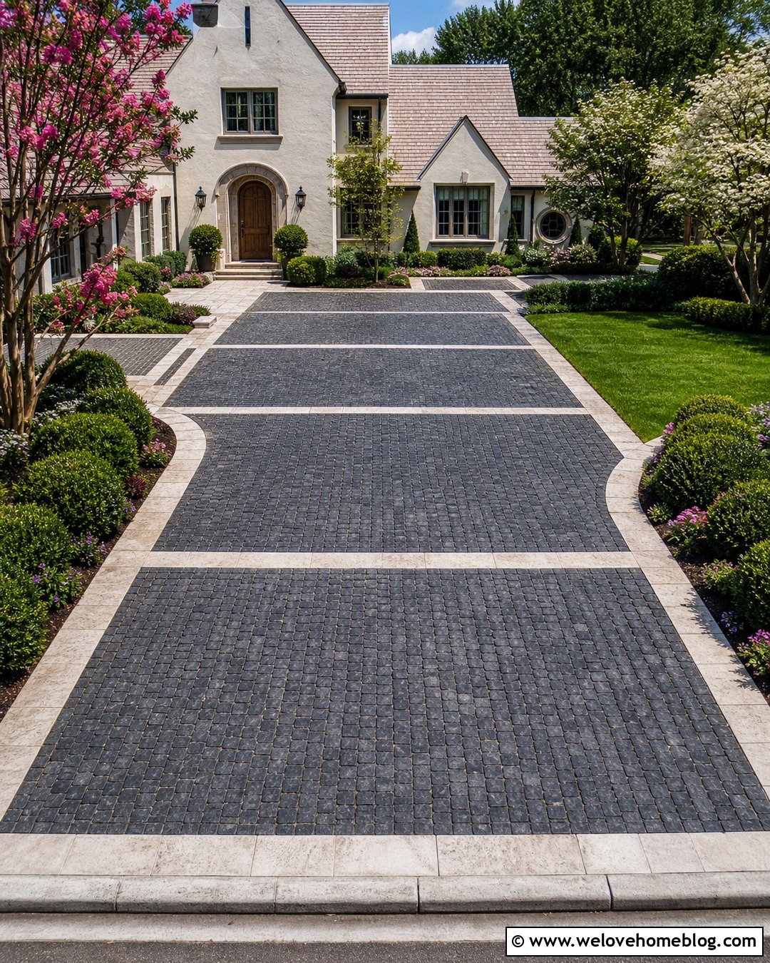 Cobblestone Driveway With Limestone Bands - 40 cobblestone driveway ideas