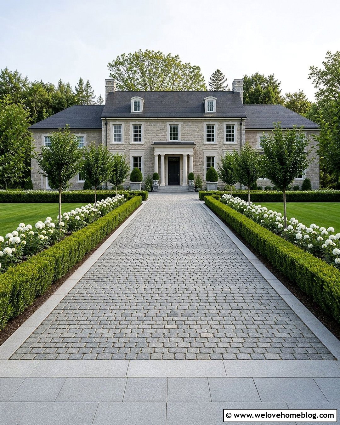 Cobblestone Driveway With Low Hedges - 40 cobblestone driveway ideas