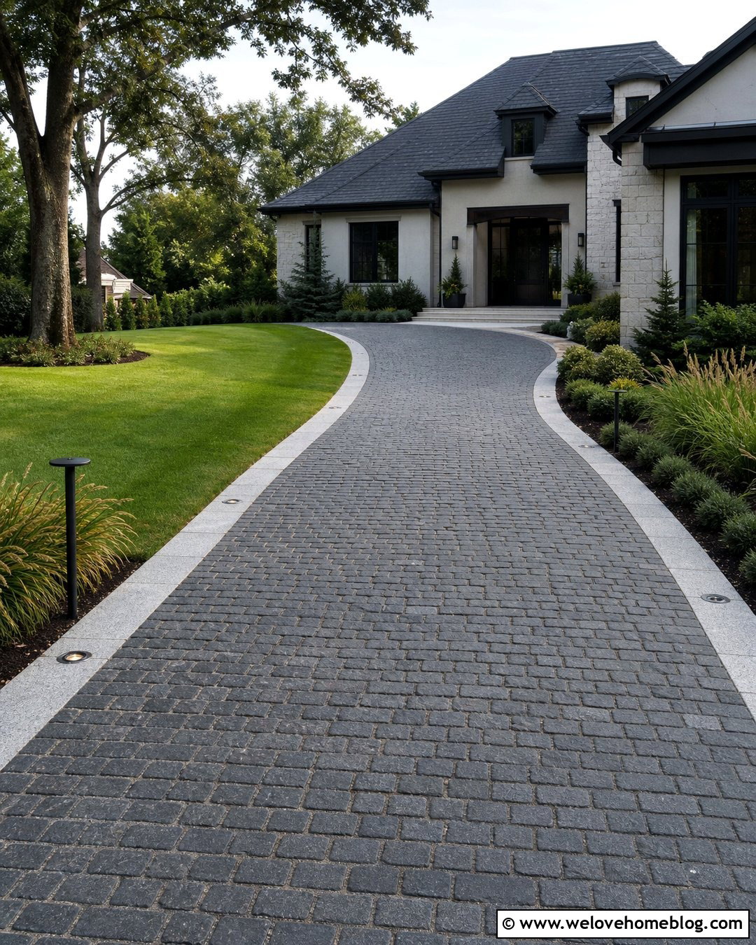 Cobblestone Driveway With Recessed Lighting - 40 cobblestone driveway ideas