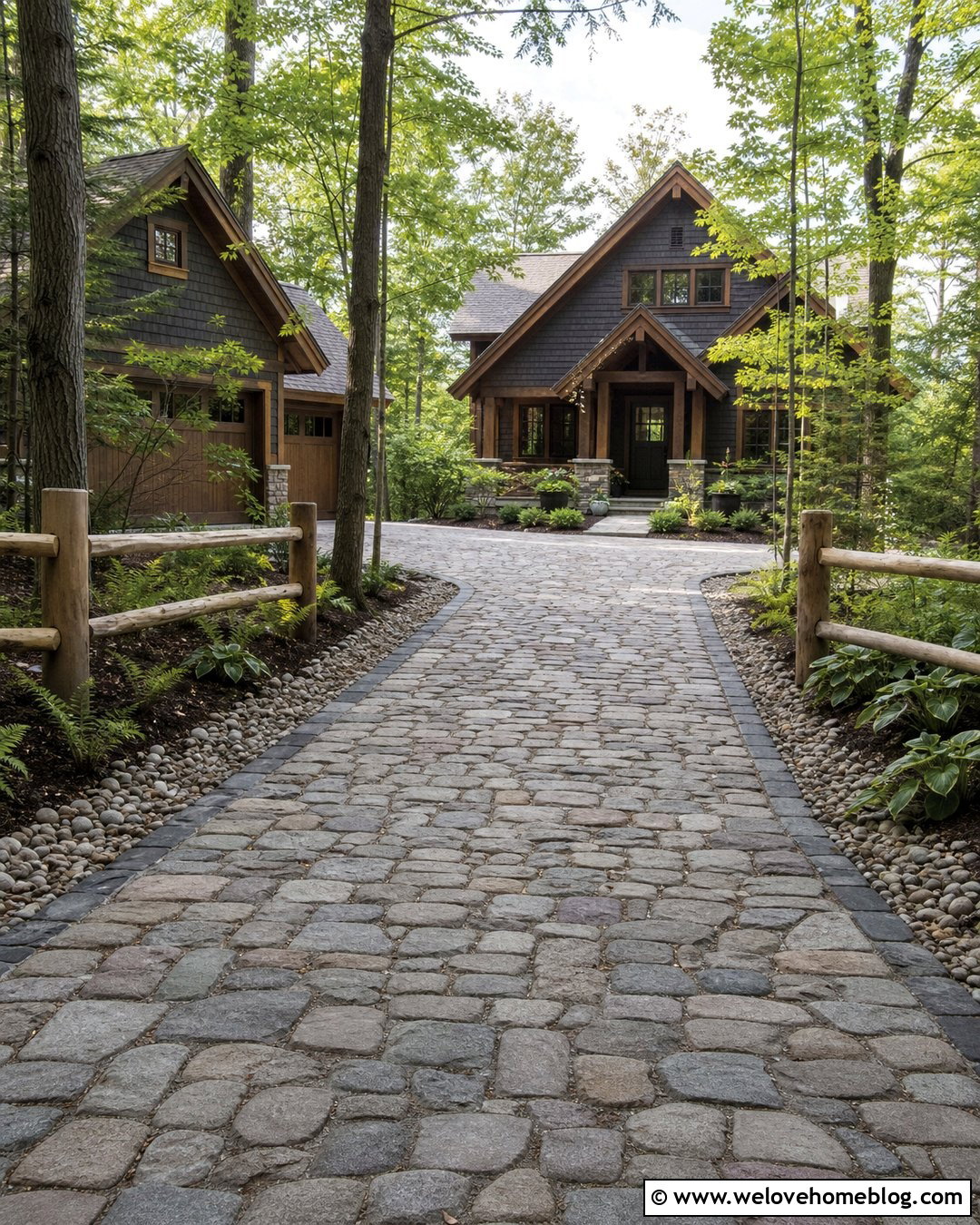 Cobblestone Driveway With Split Rail Fence - 25 Driveways Split Rail Fence Ideas