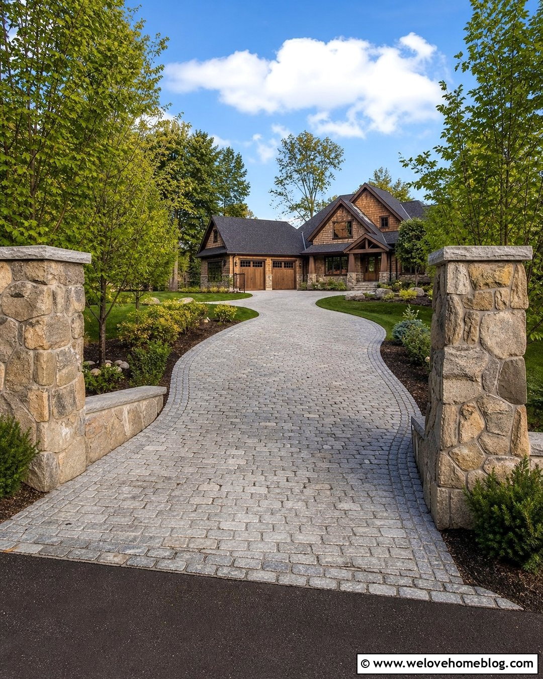 Cobblestone Driveway With Stone Pillars - 40 cobblestone driveway ideas