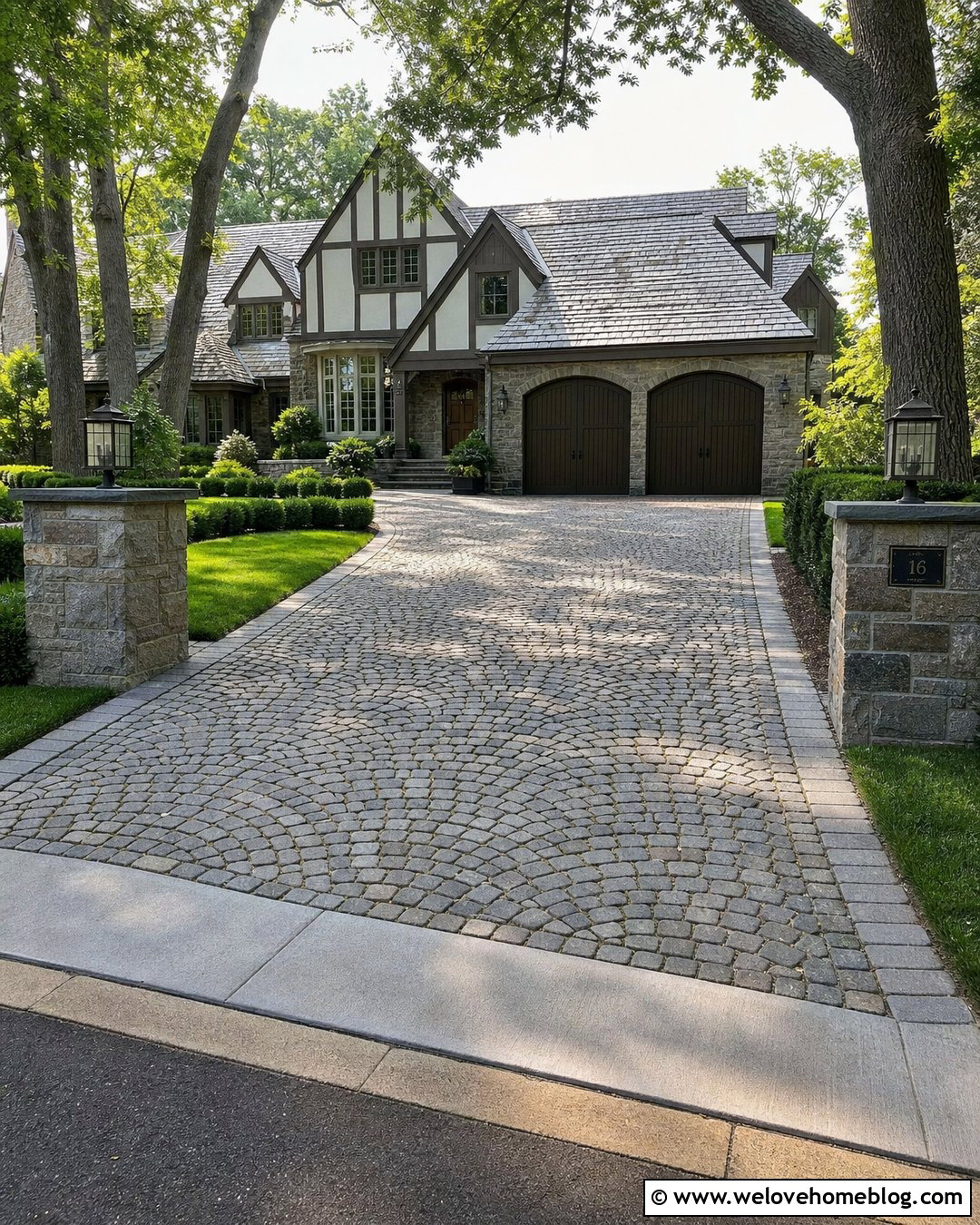 Cobblestone Driveway With Traditional Garage - 20 Garage And Driveway Ideas