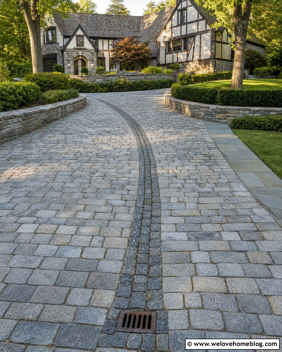 Cobblestone Driveway With Valley Drain - 35 Driveway Drain Ideas