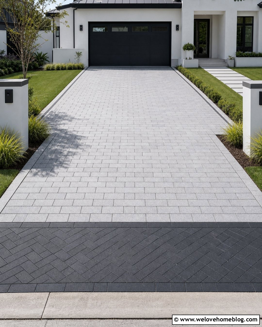 Cobblestone Driveway With a Modern Apron - 20 Modern Cobblestone Driveway Ideas