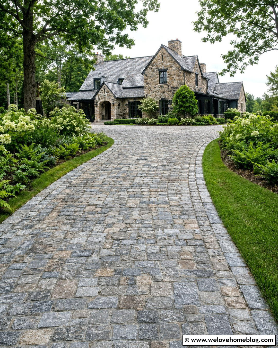 Cobblestone Farmhouse Long Driveway With Stone Farmhouse - 20 Farmhouse Long Driveway Ideas
