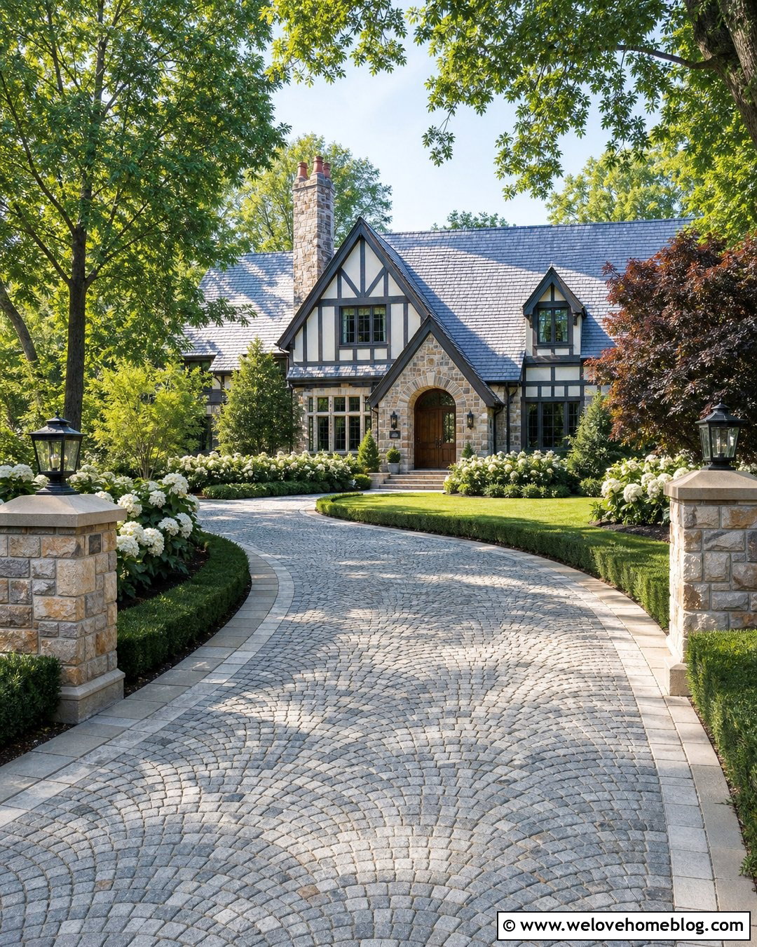 Cobblestone Front Driveway - 45 Front Driveway Ideas