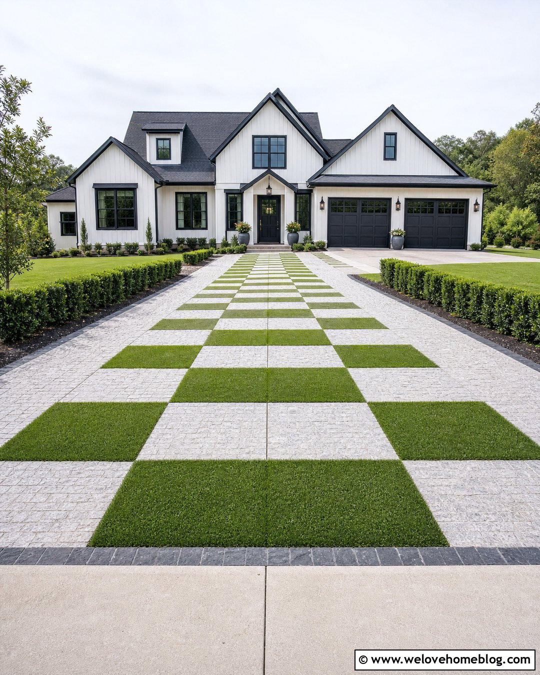 Cobblestone Grass Checkerboard Driveway - 20 cobblestone grass driveway ideas