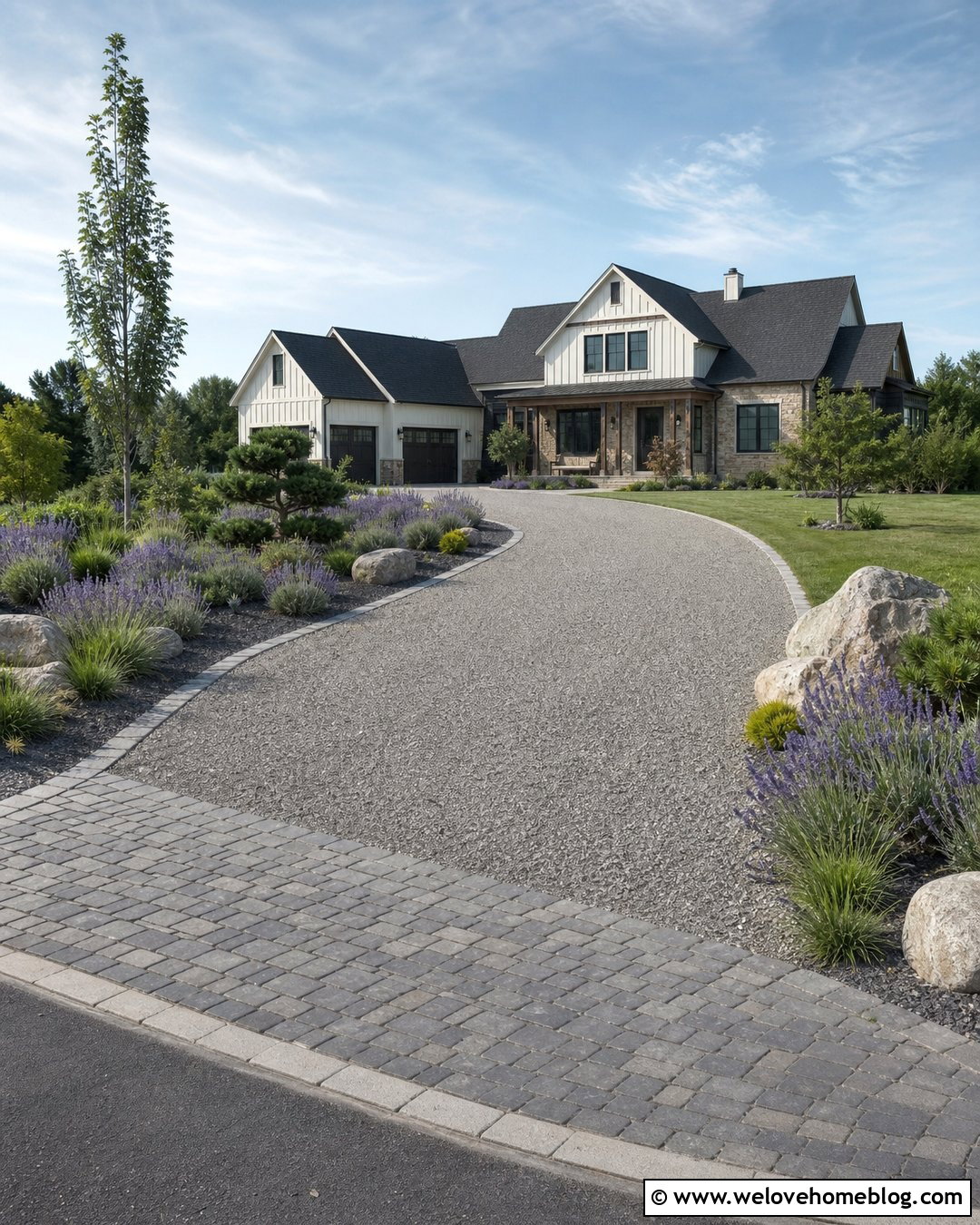 Cobblestone Interlock Border With Gravel Driveway