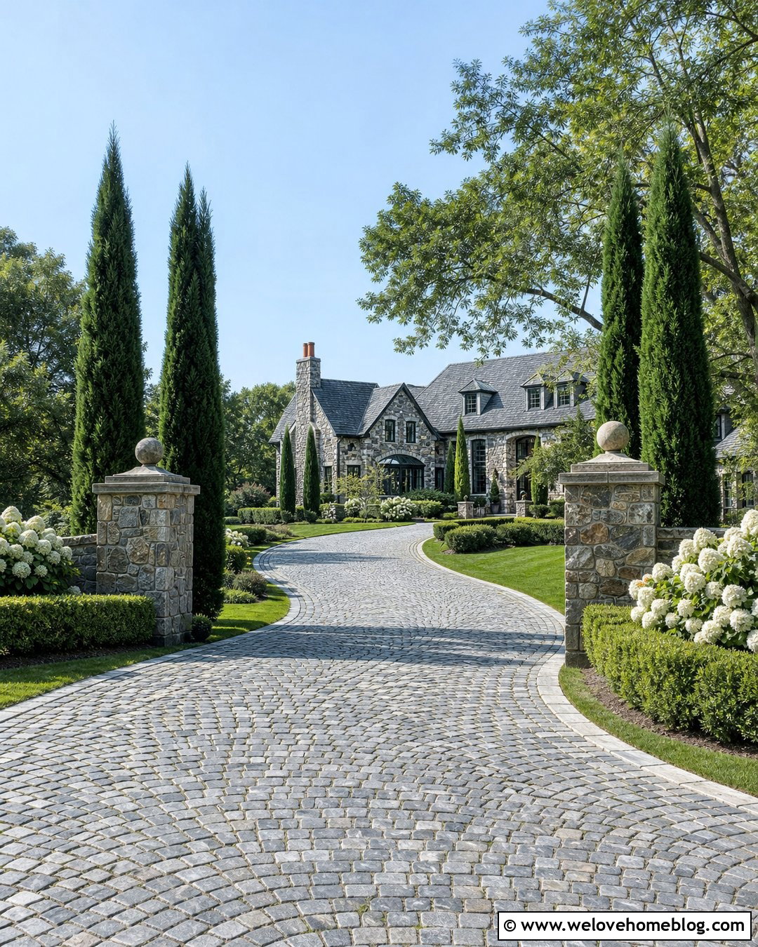 Cobblestone Italian Cypress Estate Driveway - 20 Italian Cypress Driveway Ideas