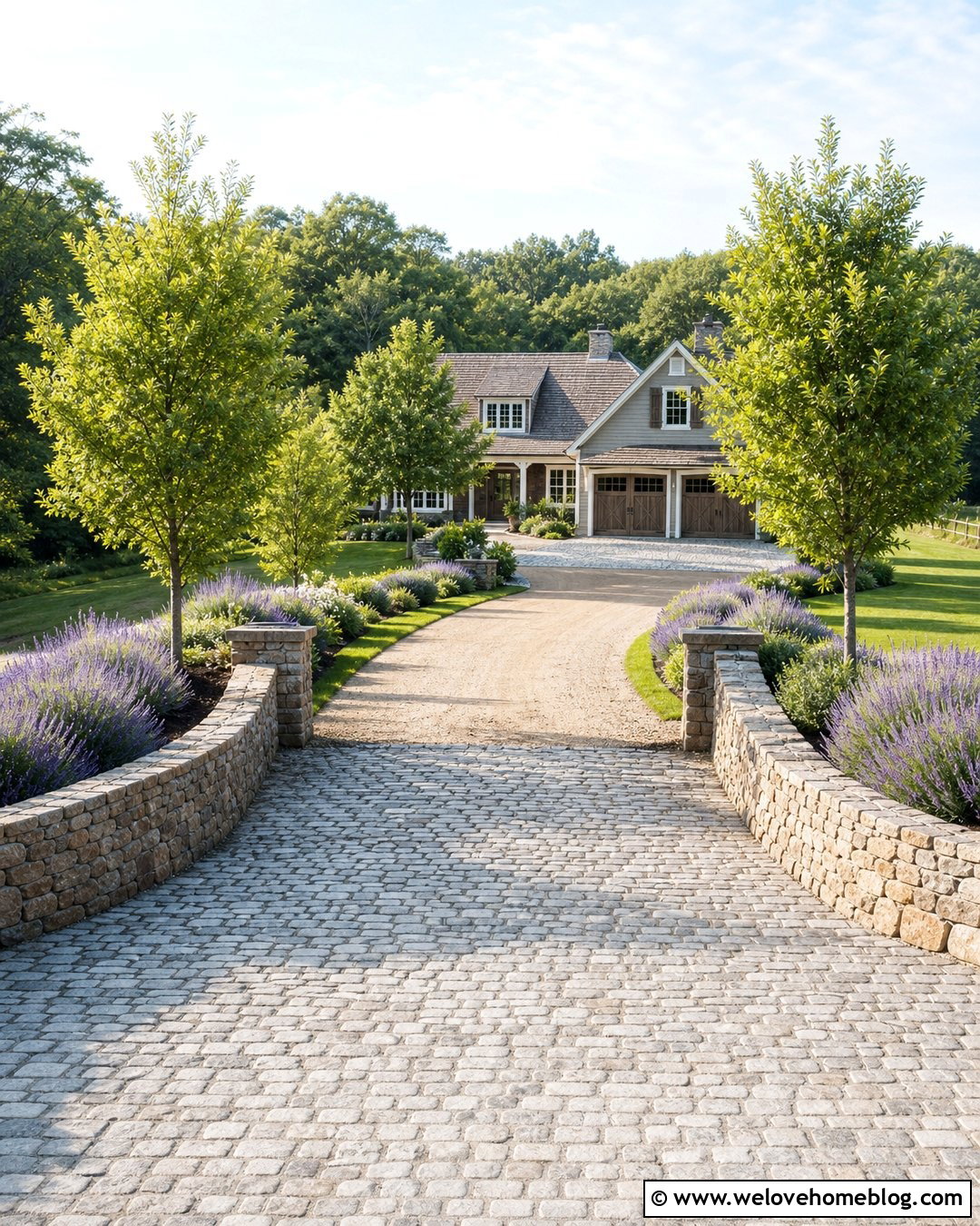 Cobblestone Lavender Driveway Entrance - 25 Lavender Driveway Ideas