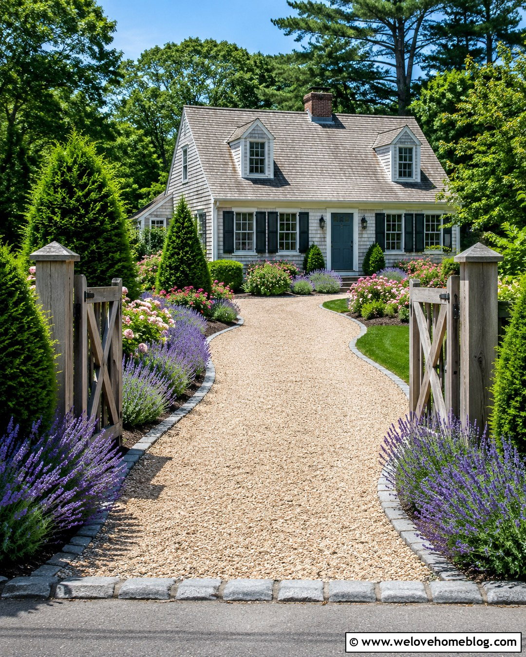 Cobblestone Lined Pea Gravel Driveway - 20 Rocks Lining Driveway Ideas