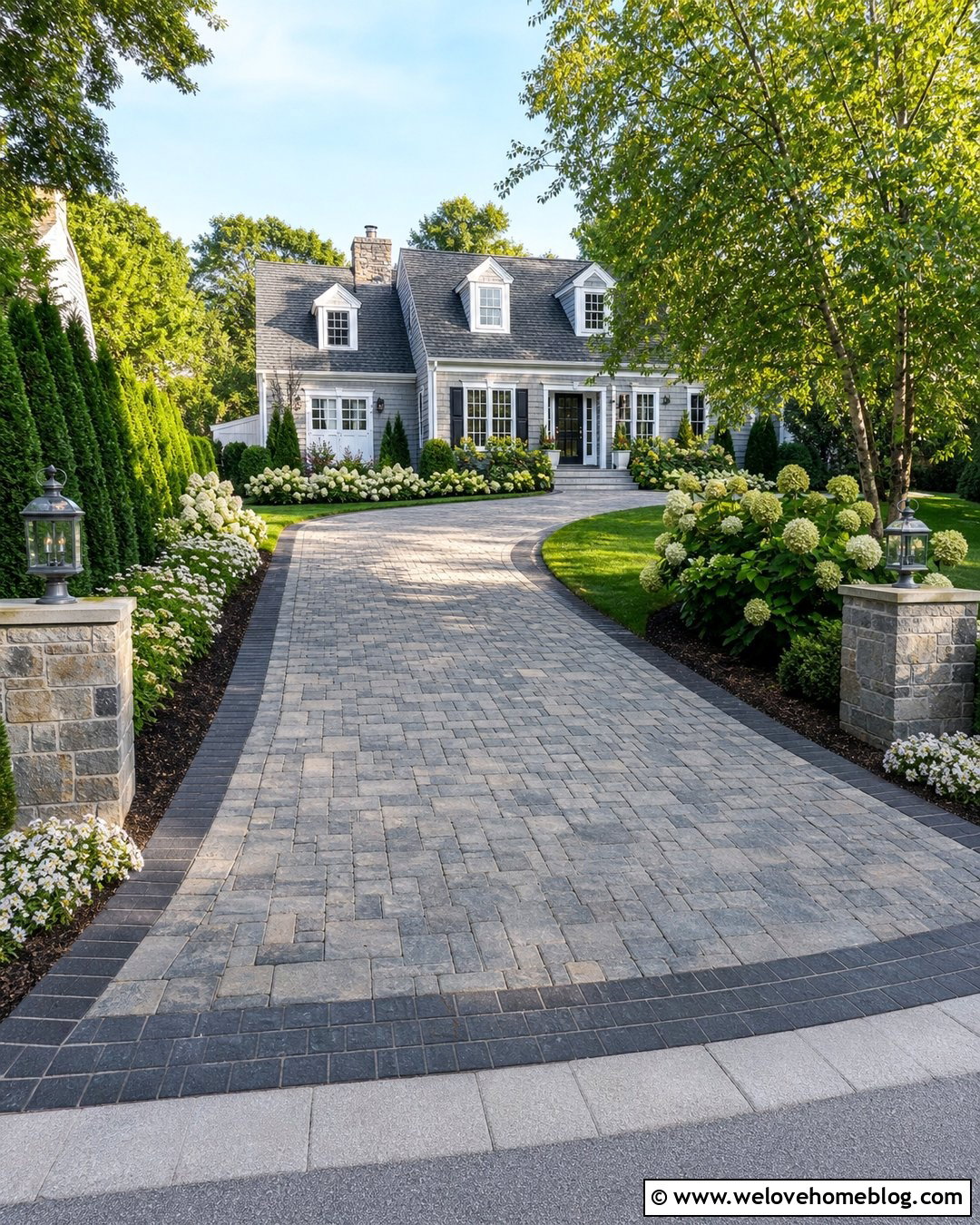 Cobblestone Look Paver Driveway With Curved Edges - 20 lowes pavers for driveway ideas