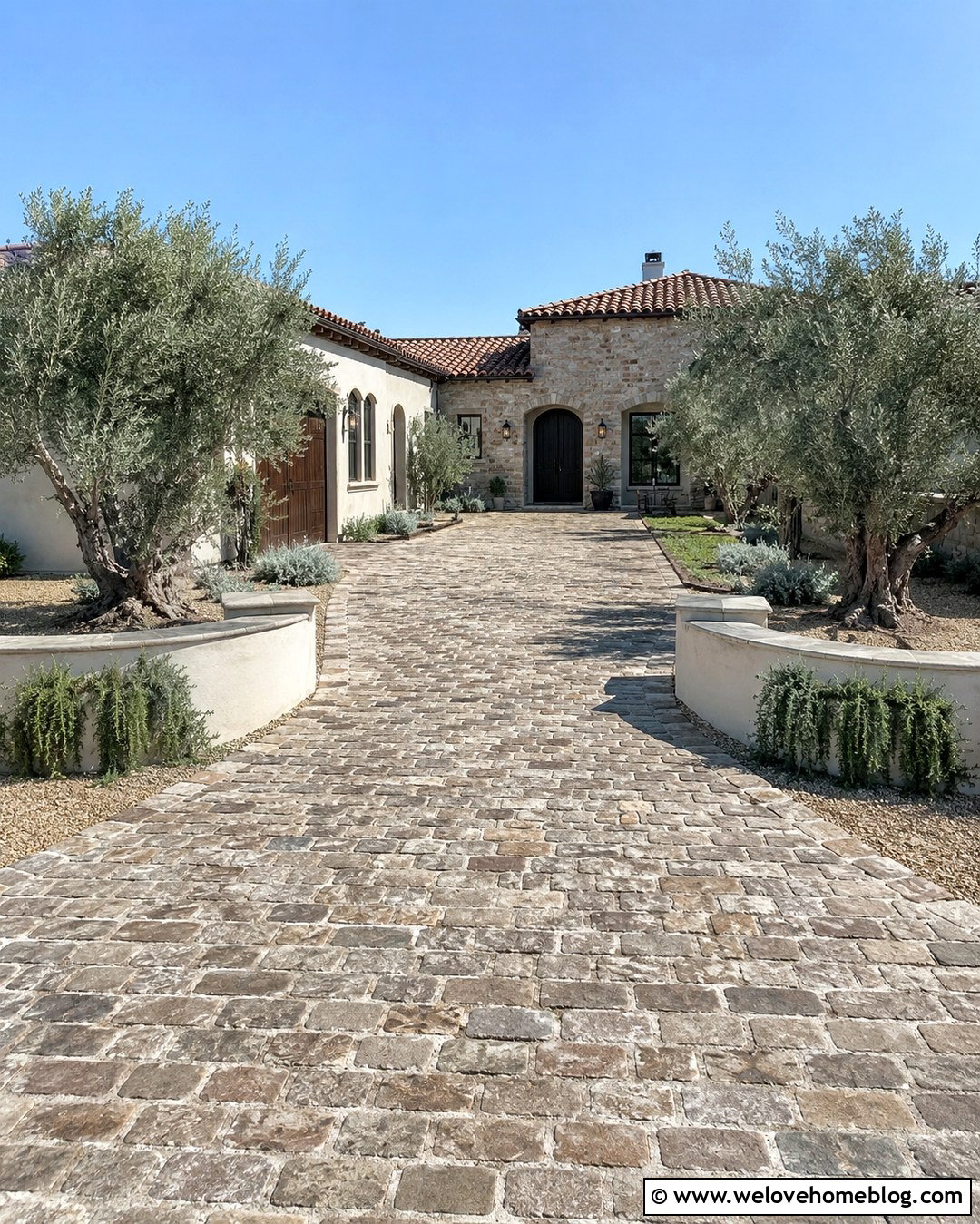 Cobblestone Mediterranean Driveway - 20 Mediterranean Driveway Ideas