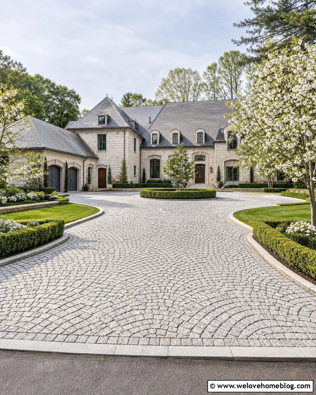 Cobblestone Motor Court Turnaround - 20 Turnaround Driveway Ideas