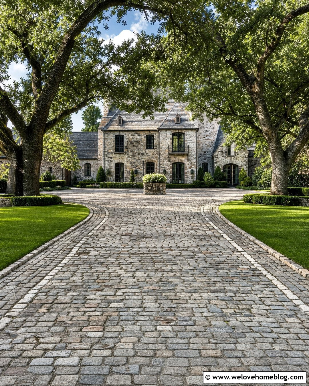 Cobblestone Oak Tree Lined Driveway - 20 Oak Tree Lined Driveway Ideas