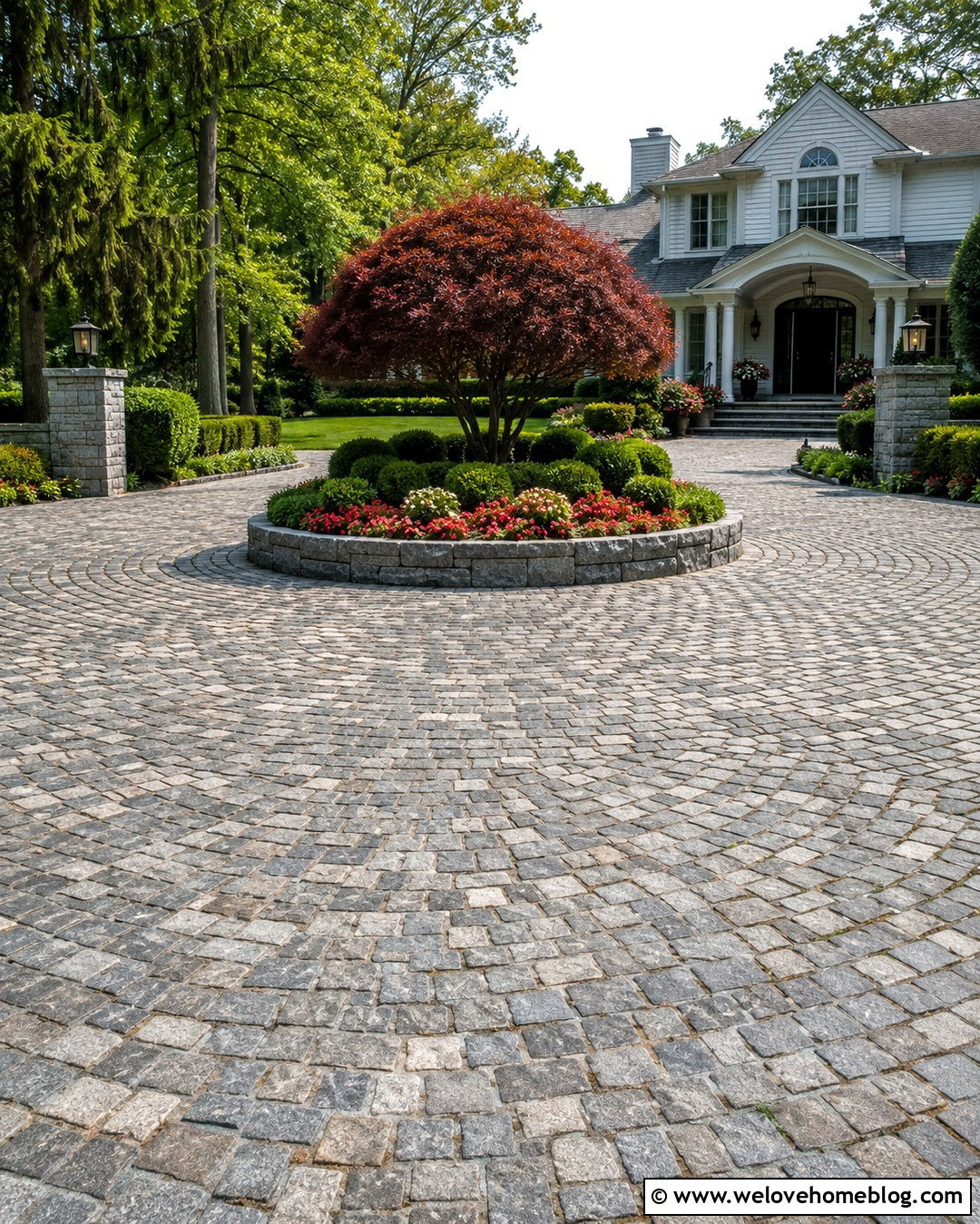 Cobblestone Paver Circular Driveway - 20 stone paver driveway ideas