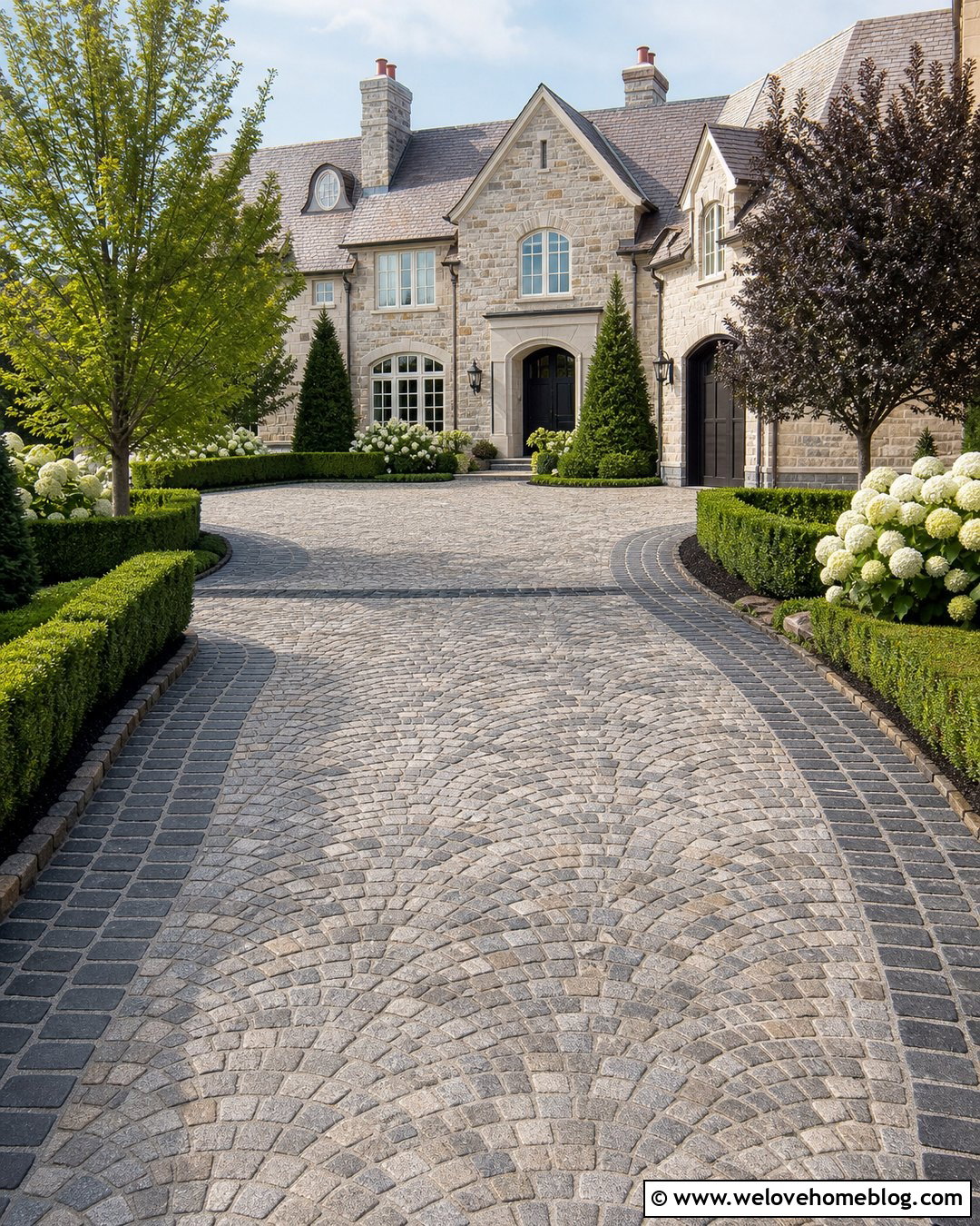 Cobblestone Paver Driveway With Fan Pattern - 35 Paver Driveway Ideas
