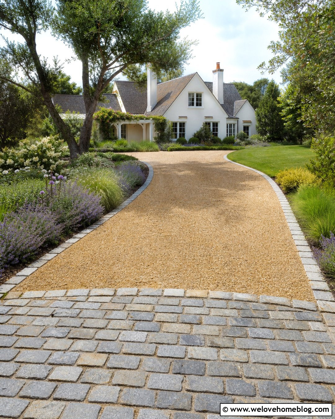 Cobblestone Paver Edging for a Gravel Driveway - 20 Driveway Paver Edging Ideas